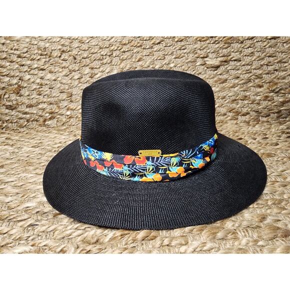 Caribbean Joe Unisex Black Paper Straw Safari Hat Island Tropical Print - Picture 1 of 11